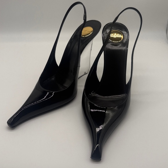 Saint Laurent Miller Patent Leather Acrylic Wedge Pumps in Nero Black Size 39 - Picture 5 of 16